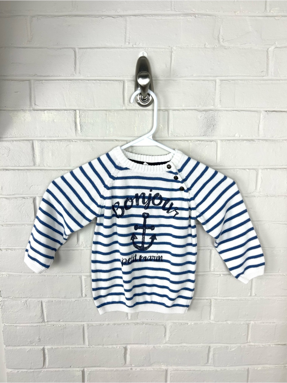 H&M Kids Nautical Striped Knit Elbow Patch Sweater Size 12-18M